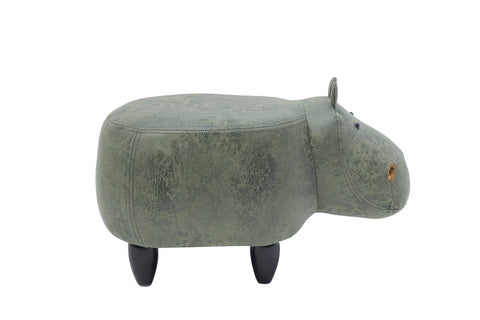 Upholstered Pouf In Faux Leather And Wood - Hippopotamus