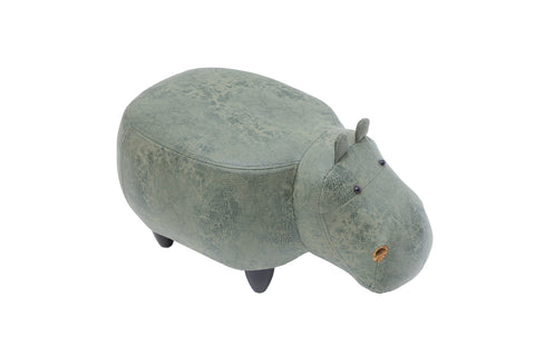Upholstered Pouf In Faux Leather And Wood - Hippopotamus
