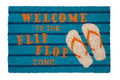 Novita home_GKZ-08_Coco door mat-flip flop zone fondo azzurro blue scritta arancio_1