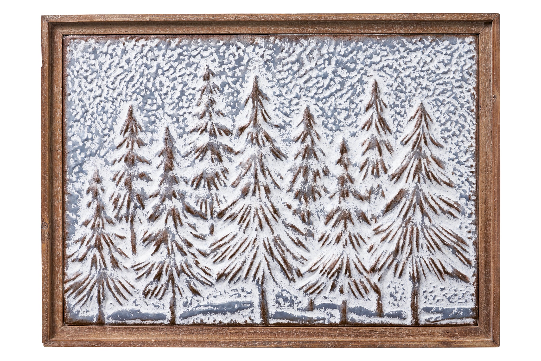 Novità Home Merry - Quadretto Metallo Cornice Legno Bosco Innevato