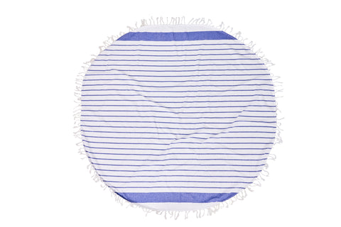 Novita home_Ester - tovaglia tonda bianca con strisce blue e frange 180_2
