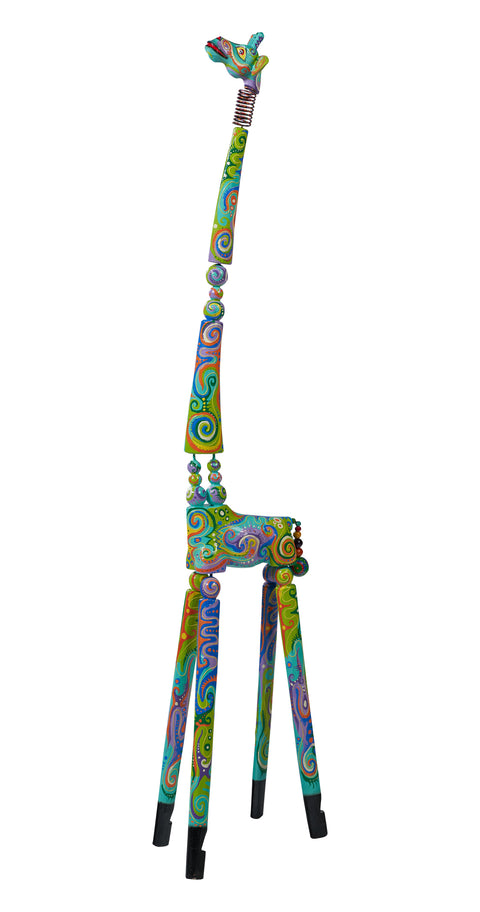 Novita home_F-1128_Giraffa alta collo molleggiato decor in legno turchese_1