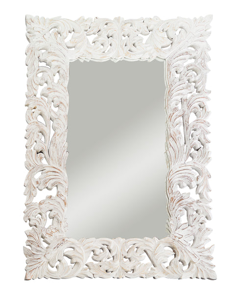 Classic- specchio rettangolare in legno intarsiato bianco – Novità