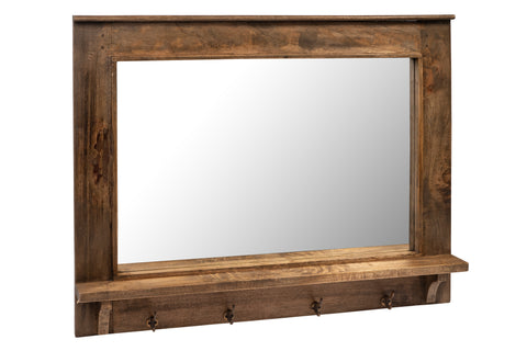 Specchio rettangolare con mensola e gangi in legno – Novità Home