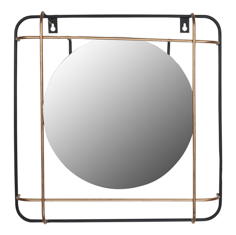 Novita home_ZA-72_Specchio rotondo con cornice quadrata in metallo nero e oro_1