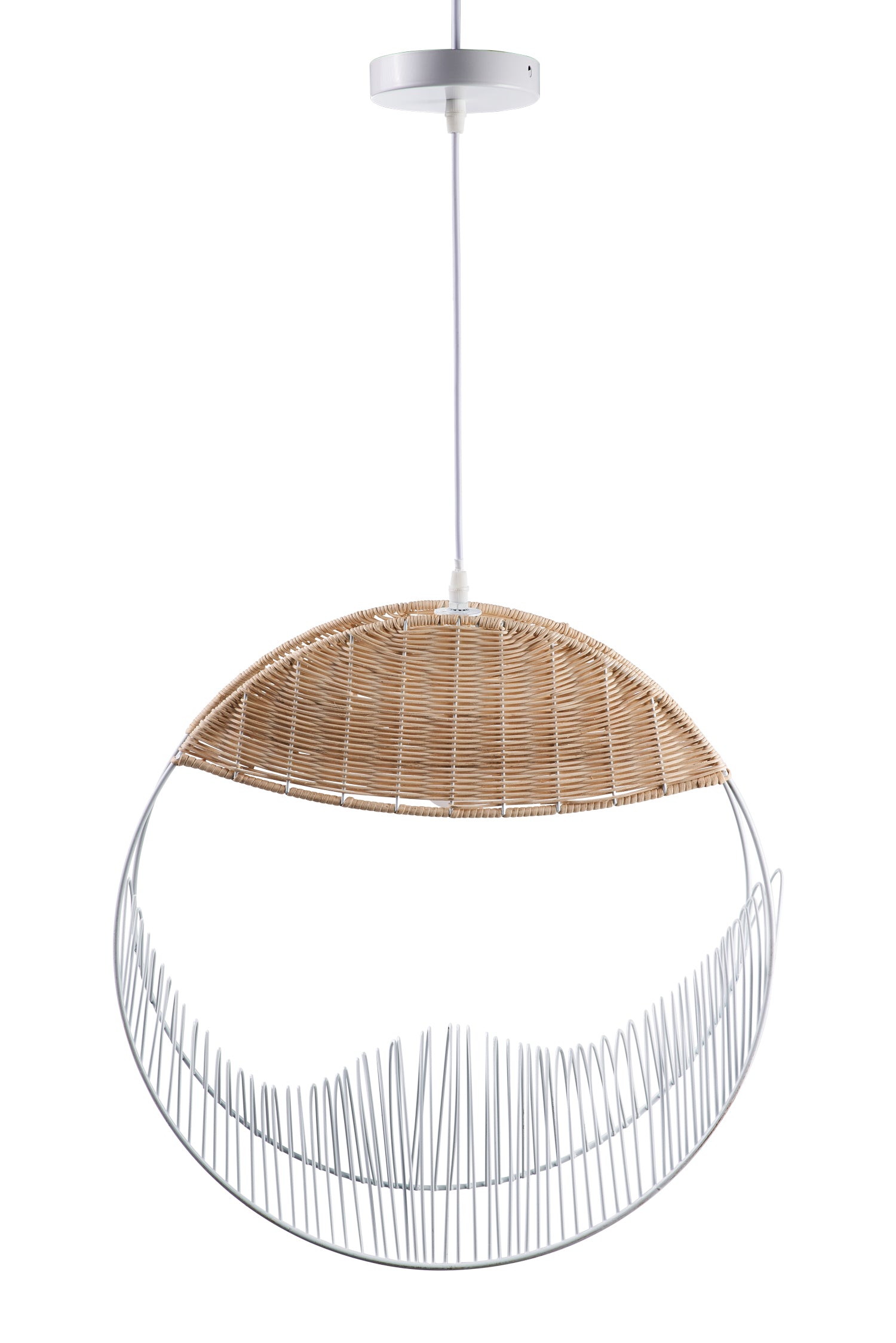 Novità Home Ronnie - Lampadario Bianco E Rattan Naturale