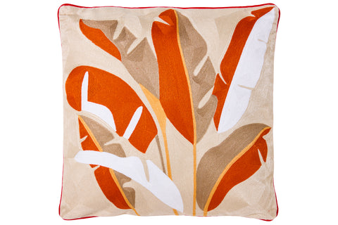 Novita-home-embrodery--cuscino-orange-and-beige-banana-leaves-cr-159