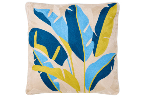 Novita-home-embrodery--cuscino-blue-and-yellow-banana-leaves-cr-161